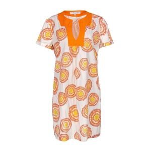 Trina Turk White, Orange Yellow Printed Short Sleeve Shift Dress Silk Blend Sz 2